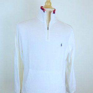 POLO BY RALPH LAUREN 100% COTTON knit white red blue zip pullover Sweater top S
